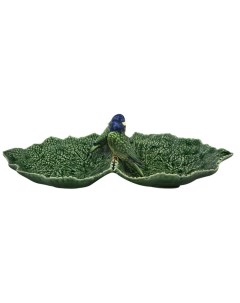 Блюдо двухсекционное Листья 34см с двумя синими птичками Bordallo pinheiro