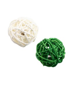 Набор для кошек из 2 плетёных шариков из лозы с бубенчиком бело зеленый 5 см Пижон