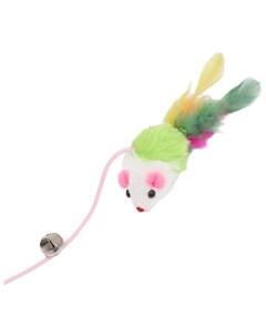 Дразнилка удочка Цветная мышка 32 см белая зелёная мышь на розовой ручке Пижон