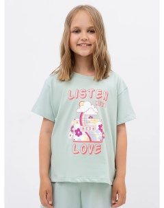 Хлопковая футболка с принтом в ментоловом цвете для девочек Mark formelle