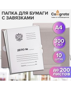 Набор папок для бумаги с завязками герб 300 г м2 картон немелованный до 200 листов 10 штук Calligrata