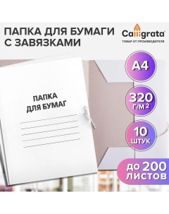 Набор папок для бумаги с завязками 320 г м2 картон немелованный до 200 листов 10 штук Calligrata