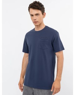 Прямая футболка темно синего цвета с накладным карманом Mark formelle