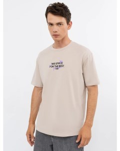 Хлопковая футболка кофейного цвета с лаконичным принтом Mark formelle