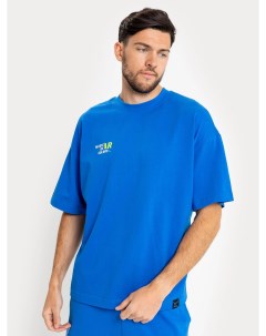 Хлопковая футболка оверсайз синяя с надписью Mark formelle
