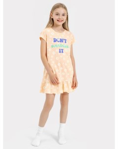 Сорочка ночная для девочек бежевая с текстом и рисунком в виде ромашек Mark formelle