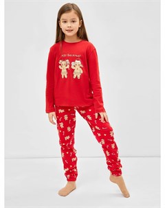 Хлопковый комплект для девочек красный лонгслив и красные брюки Mark formelle