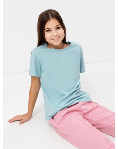 Однотонная хлопковая футболка голубого цвета для девочек Mark formelle