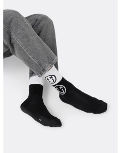 Мужские высокие носки черно белого цвета со смайлами Mark formelle
