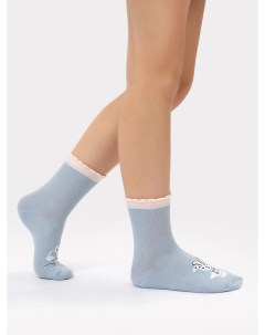 Высокие детские носки серо голубого цвета с рисунком в виде пуделя Mark formelle