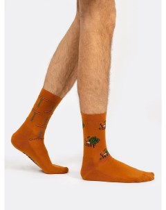 Высокие мужские носки коричневого цвета с надписями Mark formelle