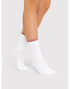 Высокие женские носки белого цвета с многослойным бортом Mark formelle