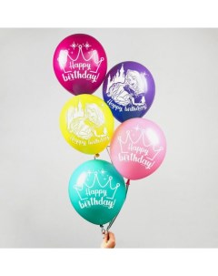 Воздушные шары Happy Birthday Принцессы Дисней корона набор 5 шт Disney
