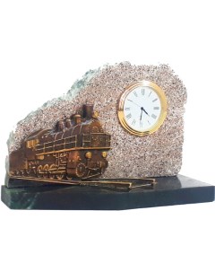 Настольные часы Железнодорожные из бронзы и змеевика Уральский сувенир