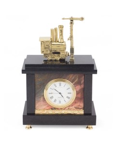 Настольные часы Паровоз с семафором из яшмы Уральский сувенир