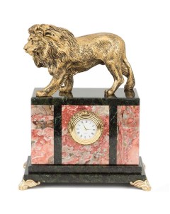 Настольные часы Лев из змеевика и мрамолита 22 х 17 5 х 10 см Уральский сувенир