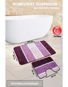 Комплект ковриков для ванной и туалета 100х60 и 50х60 Бордово розовый Eurobano