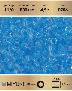 Бисер Delica цилиндрический р р 11 0 цвет Прозрачный голубая вода 0706 4 5 г Miyuki