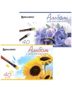 Альбом для рисования А4 40 листов 200х283 мм Цветы 2 вида 102851 10 шт Brauberg