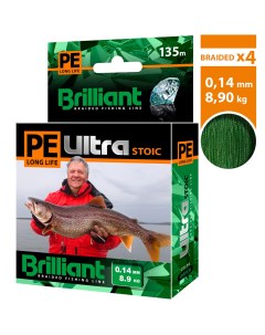 Плетеный шнур PE Ultra Brilliant Stoic Ultra Green 135m 0 14mm зеленый 8 90kg Aqua