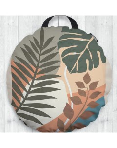 Декоративная подушка сидушка Пальмовые листья на бежевом фоне на пол круглая 52см Joyarty