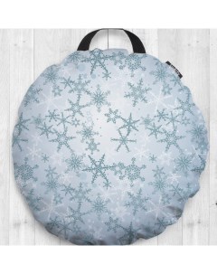 Декоративная подушка сидушка Иней снежинок на пол круглая 52 см Joyarty