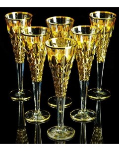 Набор из 6 хрустальных фужеров для шампанского Golden Dream 6 бокалов Same decorazione