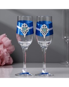 Набор свадебных бокалов Прага ручной работы белый синий 6х6х20 5 см 2 шт Nobrand