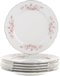 Тарелка мелкая 21 см декор Бледные розы отводка платина набор 6 шт Bernadotte