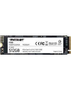 Накопитель SSD M 2 2280 P300P512GM28 P300 512GB PCI E 3 0 x4 3D QLC 1700 1200MB s IOPS 290K 260K Patriot memory