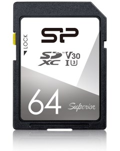 Карта памяти 64GB SP064GBSDXCV3V10 Superior SDXC Class 10 UHS I U3 V30 100 80 Mb s Silicon power