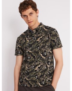Принтованная футболка поло из хлопка с тропическим принтом Zolla