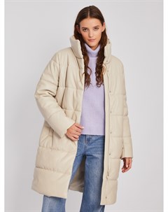 Тёплая стёганая куртка пальто из экокожи с высоким воротником Zolla