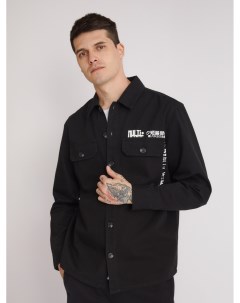 Куртка рубашка из хлопка с принтами надписями и нагрудными карманами Zolla