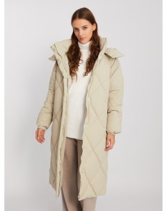 Тёплая стёганая куртка пальто с капюшоном и поясом Zolla
