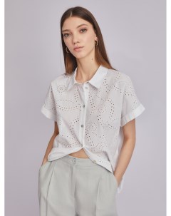 Рубашка из хлопка с коротким рукавом и ажурной вышивкой Zolla