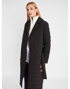 Утеплённая стёганая куртка пальто с отложным воротником и поясом Zolla