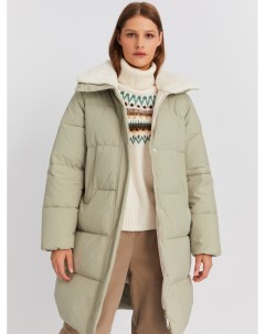Тёплая куртка пальто с воротником стойкой и отделкой из экомеха Zolla