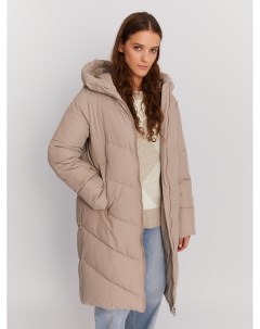 Тёплая стёганая куртка пальто удлинённого фасона с капюшоном Zolla