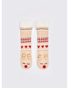 Тёплые носки с экомехом и новогодним дизайном Zolla