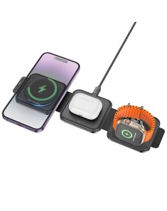 Беспроводное зарядное устройство CQ4 3 в 1 часы телефон наушники черный Hoco
