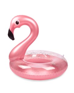 Круг надувной для плавания пляжный Розовый Фламинго с блестками BG0045 120 см Baziator