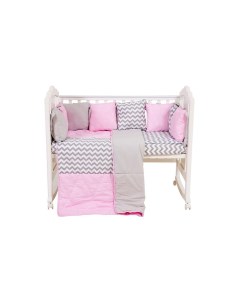 Комплект в кроватку Зигзаг 5 предметов 120х60 серо розовый Polini-kids