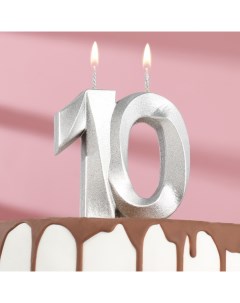 Свеча в торт юбилейная Грань цифра 10 серебро Nobrand