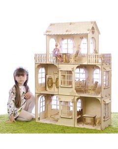 Конструктор Большой кукольный дом без мебели и текстиля фанера 3 мм этаж 33 см Nobrand