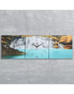 Часы картина настенные прямоугольные Лесной водопад 35 x 105 см Nobrand