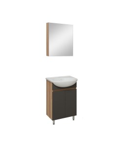 Мебель для ванной Лада 50 графит тумба с раковиной шкаф для ванной зеркало для ванной Runo