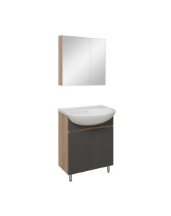 Мебель для ванной Лада 60 графит тумба с раковиной шкаф для ванной зеркало для ванной Runo