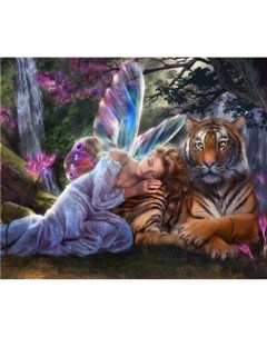 Алмазная мозаика картина стразами Девушка с тигром 40х50 см Nobrand