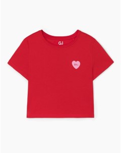 Красная пижамная укороченная футболка с сердечком Gloria jeans